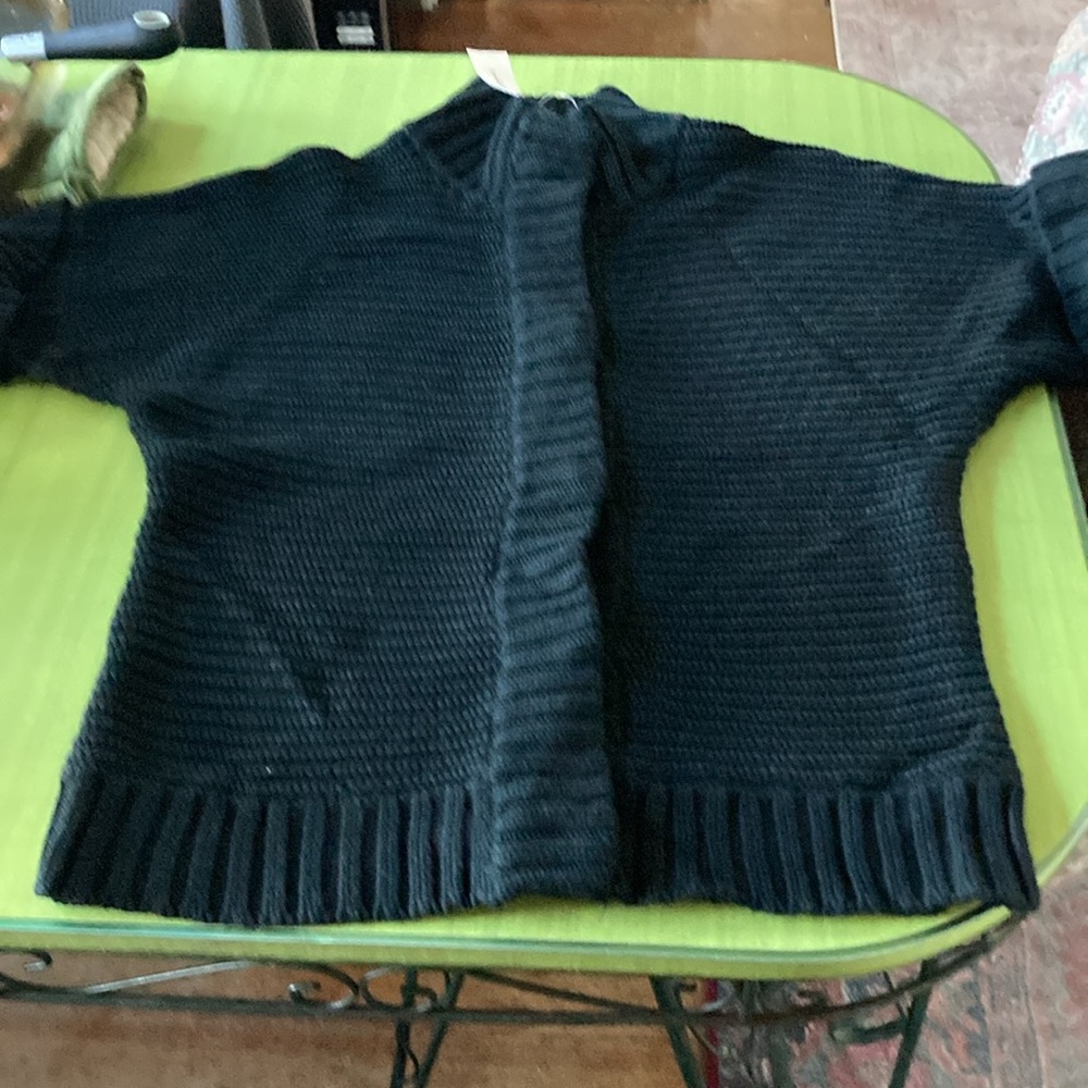 Black Knit Sweater - Size M Short Sleeve Snap Front 85% Pima Cotton 15% Wool